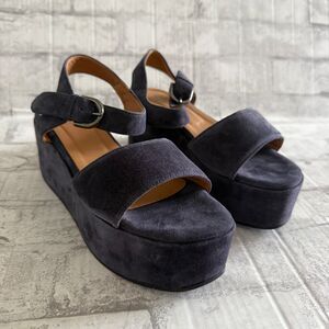 Aquatalia Dinah Navy Suede Water Repellent Platform Wedge Italian Sandal Sz 7.5